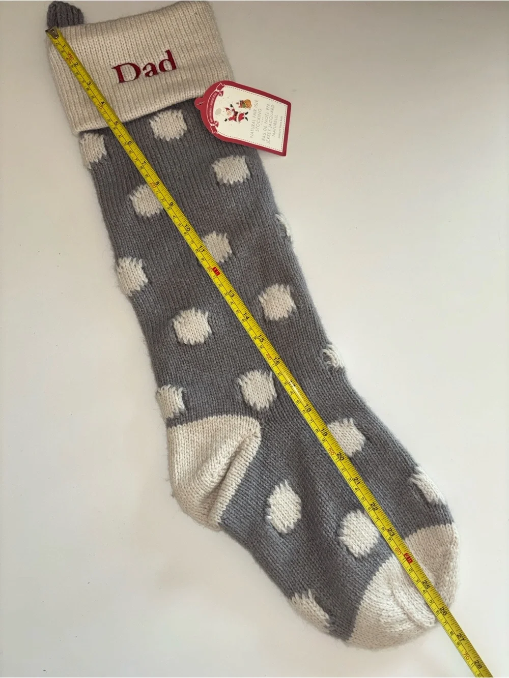 Pottery Barn Dad Embroidered Gray Polka Dot Stocking